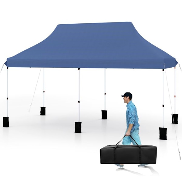 COSTWAY Sammenklappelig Have Telt 3 x 6M - Pop-up 6 Sandposer - Solbeskyttelse - Justerbar Højde til Fest, BBQ Blå