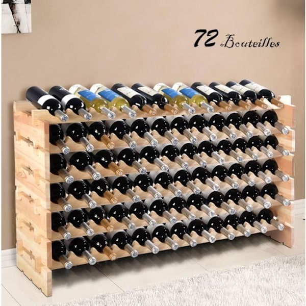 Vinhylde til 72 flasker i robust modulært fyrretræ 119 x 29 x 71,5 CM Naturlig