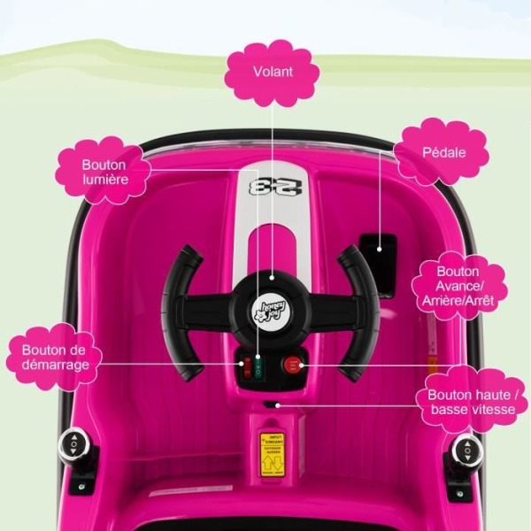 COSTWAY 360°/6V elektrisk stötfångarbil för barn - 2,4G fjärrkontroll, dubbel joystick, LED-lampor för 1,5-6 år gammal rosa