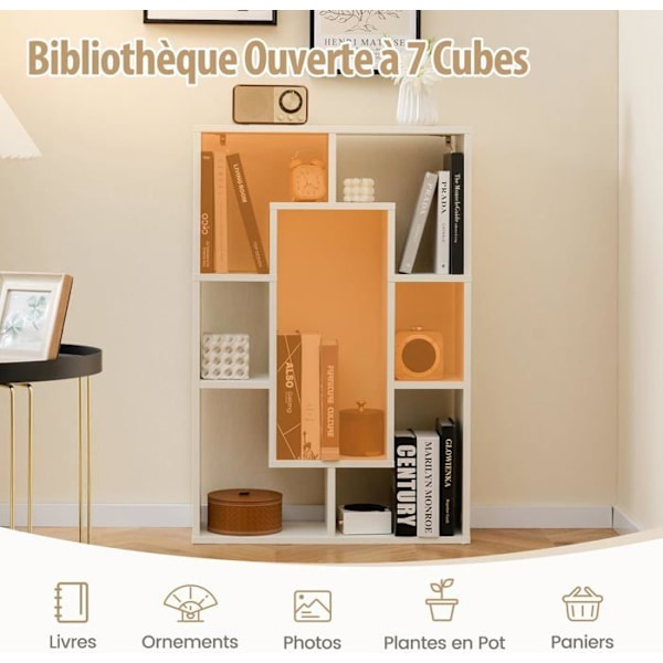 COSTWAY Geometric 7 Cube reol - skridsikre puder, anti-vippeanordning, moderne opbevaringshylde - hvid