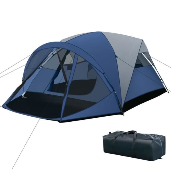 COSTWAY 6-personers campingtält 3 x 3 x 1,82 M med avtagbar nätduk och 2 fönster med dragkedjeförsedd dörrväska