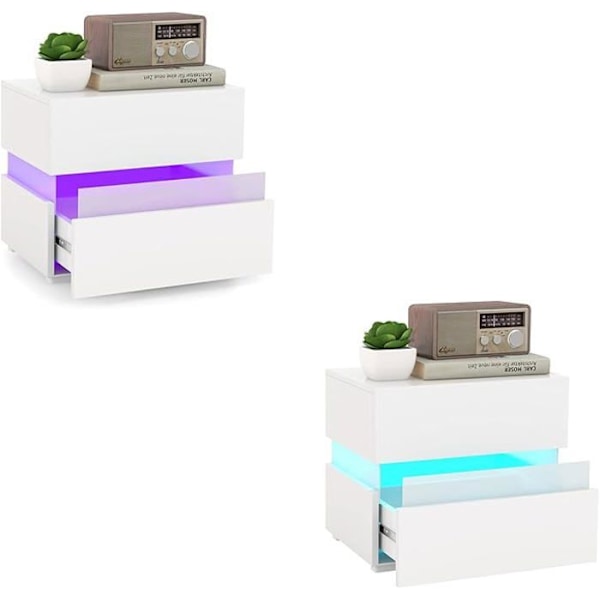 COSTWAY Lot 2 Nattes med LED 2 Skuffer, Fjernstyret 22 Tilstande 5 Lysstyrker 10 Hastigheder, Akryl, 45 x 35 x 45cm, Hvid