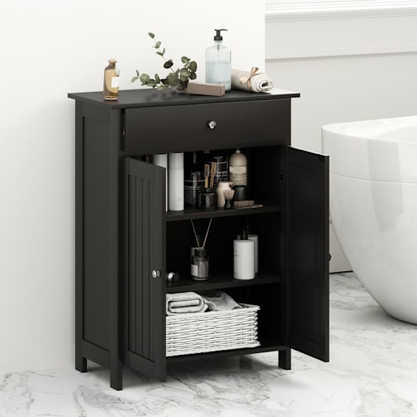 COSTWAY Badeværelsesskab med 2 Døre, Skuffe og Justerbar Hylde, til Stue, Entré, Køkken, 60x30x80 cm Sort