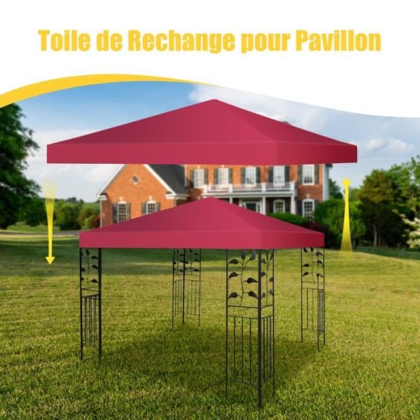 COSTWAY Ersättningstakduk 3 x 3 M Solskydd, Polyester Gazebo Presenning för trädgård, strand, park, Bourgogne rödvin