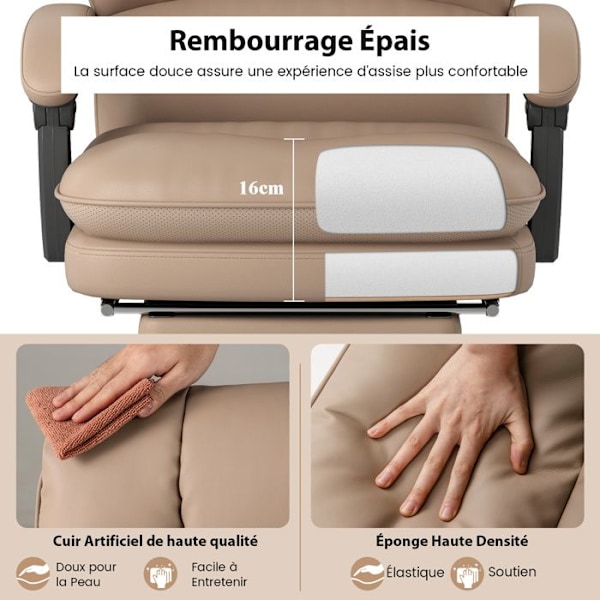 Ergonomisk Kontorsstol - COSTWAY - Justerbar Sits 51-58 cm - Lutad Ryggstöd - Fällbara Armstöd Brun