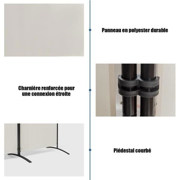 Fritstående skærm - COSTWAY - 3 foldbare paneler - Rumskillevæg Protect Private - Hvid