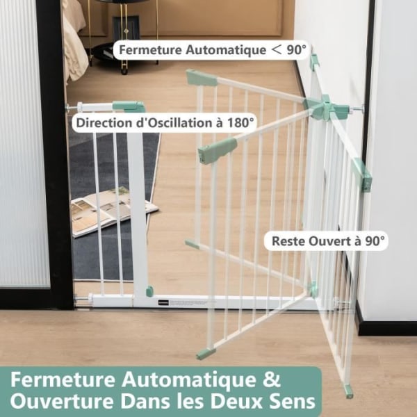 COSTWAY Udvidelig Baby Sikkerhedslåge Bred 80-132 cm Dobbeltlåsende Automatisk lukning ved tryk Ingen boring Vit