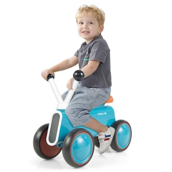 COSTWAY Baby Balance Bike 1 år gammal, Balanscykel utan Pedal 4 Hjul - 135° Styrning Present för flicka Pojke 10 till 24 månader Blå