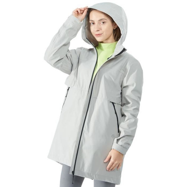 COSTWAY Trenchcoat dam regnjacka med huva, vattentät vindtät nylon utomhusjacka för resor Grå Grå M
