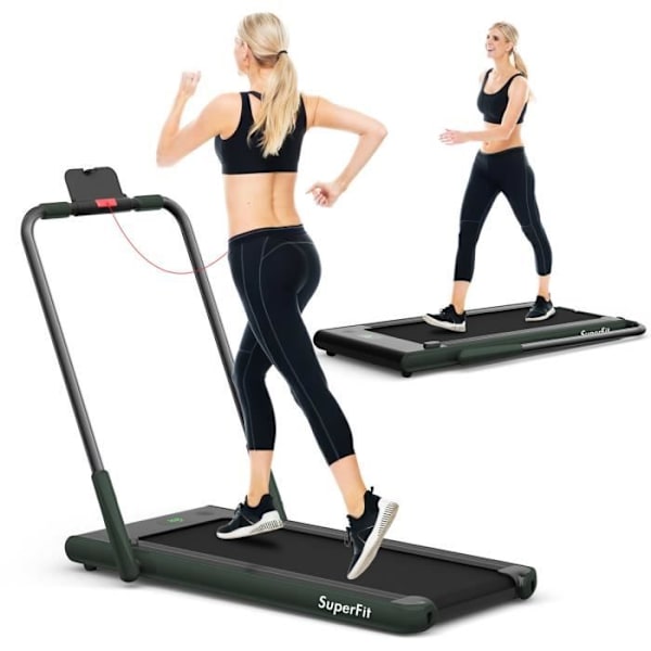 COSTWAY Folding Löpband APP Kontroll 1-12KM-H 0,75HP Motor Bluetooth-högtalare Transporthjul Grön LED-skärm