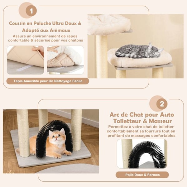COSTWAY Multi-Level Katte Træ i Træ, 2 Fluffy Siddepladser, Stor Katte Condo med Sisal Pæle, Vaskbare Tæpper