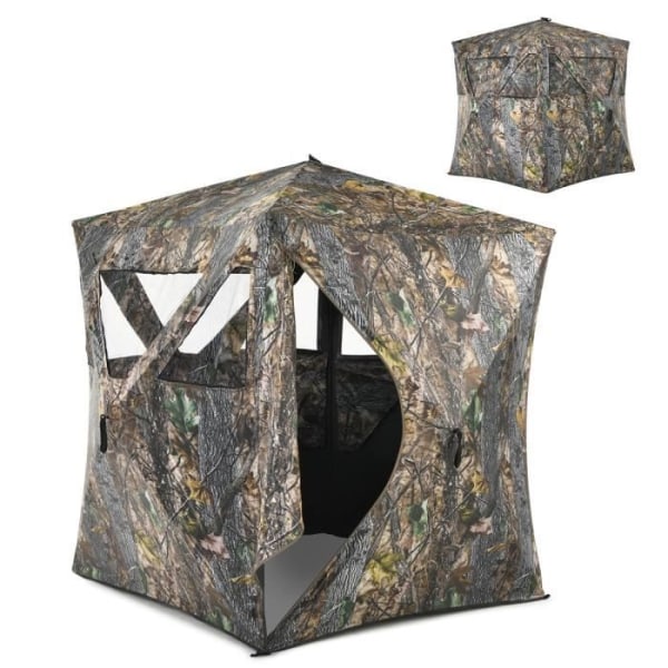 COSTWAY 3 Person Pop Up Jagt Telt Hub System 3 Aftagelige Mesh vinduer med Camouflage bæretaske