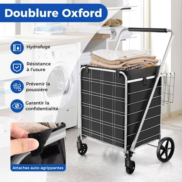 COSTWAY-2 Indkøbsvogn Indkøbsvogn (126L)-Vandtæt Oxford Taske-Foldbar Indkøbsvogn med 4 360° drejelige hjul-Kapacitet 150KG-Sølv Pengar