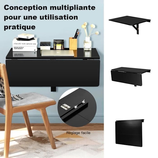 COSTWAY Foldevægbord - Sammenklappelige plader 80×60 cm (L x B) - Foyermøbler til Studerende, Lejligheder, Køkken Sort
