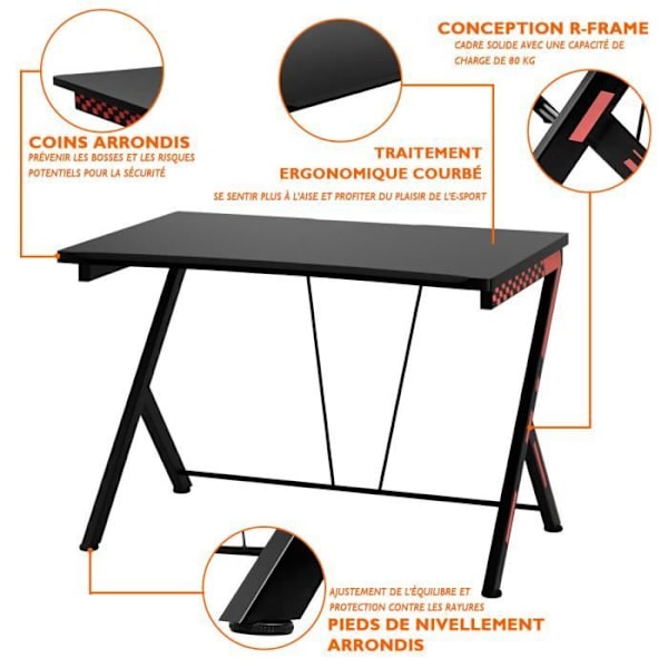 COSTWAY 3 i 1 gaming skrivebord 116X75X77 CM R-formet metalramme med justerbar fodstøtte, belastning 80 kg, designstil Svart