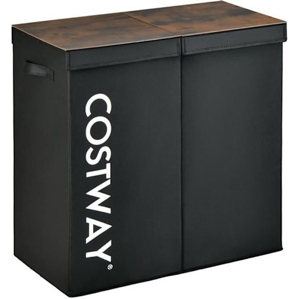 Tvättkorg - COSTWAY - 2 Fack - 118 L - 2 Separata Lock - Svart Svart