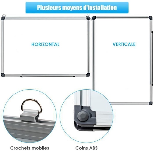 COSTWAY magnetisk skrivtavla 50x35 cm raderbar yta med aluminiumram, 2 magneter, 3 pennor och torrservett Vit