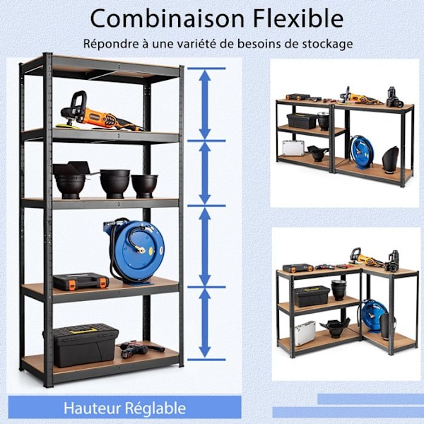 COSTWAY 5-trins multifunktionsopbevaringsenhed, belastning 130 kg pr. niveau, garagereol til værkstedskøkkenlager, sort