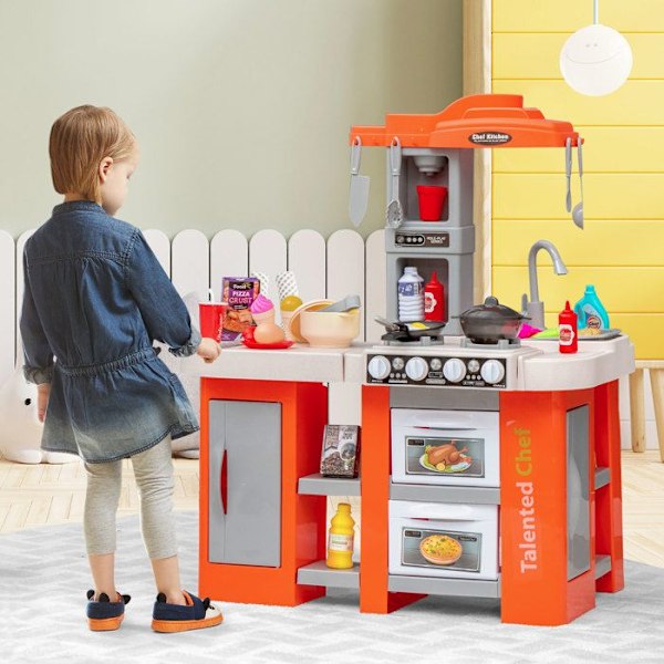 COSTWAY Børnekøkken 67 Dinettes Tilbehør - Lyd, Lys, Damp og Kogning til 3 år+ Orange