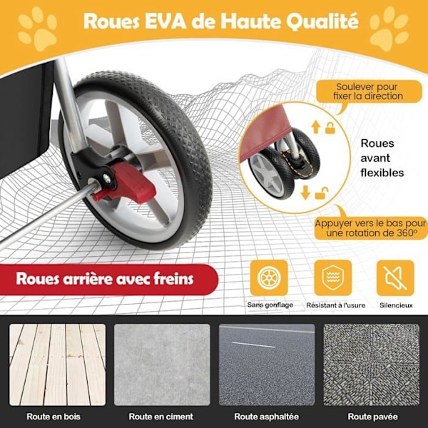 COSTWAY kokoontaitettava Pet Buggy -rattaat, 4 pyörää, 15 kg:n kissa-/koiravaunu, jossa on mukiteline ja säilytyskori, punainen