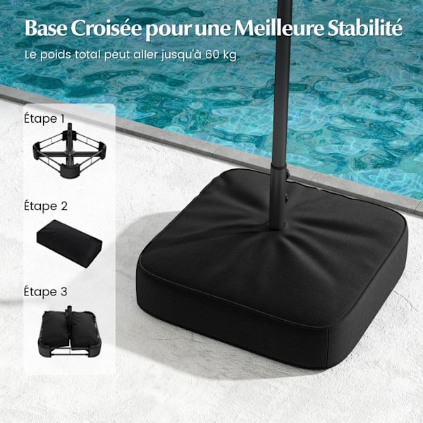 Parasol Double de Jardin XXL 400 x 200 x 240 cm - COSTWAY - 36 LED-valoa - Perus mukana - 12 Rautalankaa - Suorakulmainen Sininen