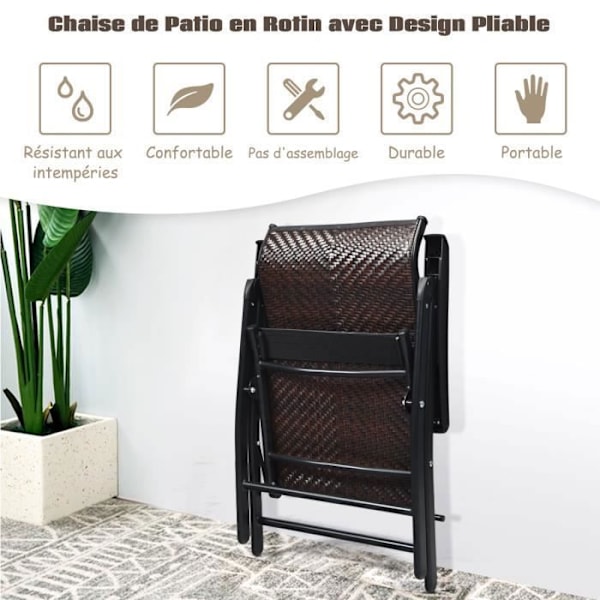 COSTWAY Havestole i Rattan, 2 Stk med Justerbar Ryglæn til Udendørs og Indendørs, 71x58x111cm, Brun
