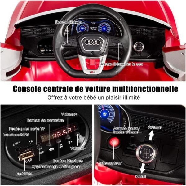 COSTWAY 12 V Audi elbil för barn, 2 motorer, maxhastighet 5 km/h? Fjärrkontroll, LED-lampor, MP3, röd ljudeffekt