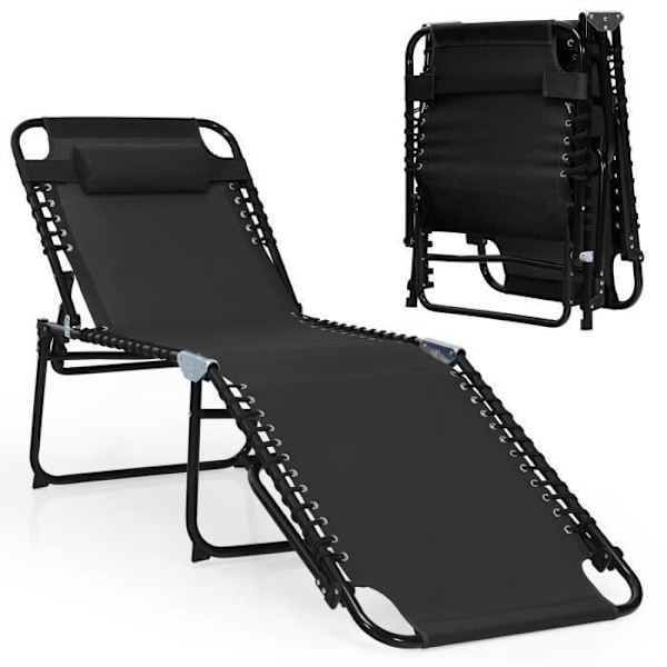 COSTWAY Sammenklappelig loungestol med aftagelig nakkestøtte Justerbar ryglæn i 4 positioner Rustfrit stål til campingterrasse