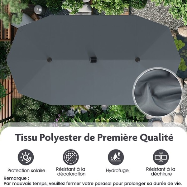 Rektangulär Trädgårdsgardin 392 x 212 x 222 cm - COSTWAY - 108 LED-lampor - 12 Robust Spön för UV-skydd Terass Grå