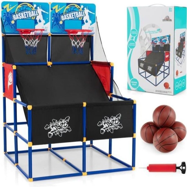 COSTWAY Basketball Arcade Game med Double Shootout och Basket Hoop 4 bollar och 1 pump returramp