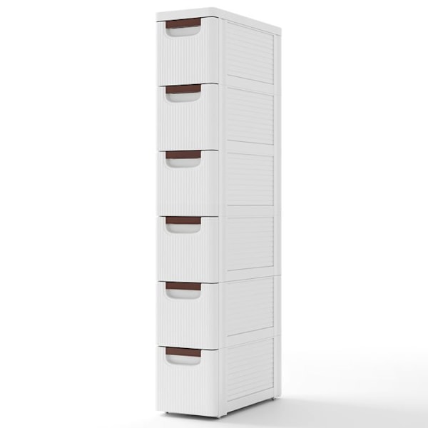 COSTWAY Smal Skab med 6 Skuffer, med Inbyggede Hjul, til Badeværelse, Studio & Stue, 42 x 19 x 109 cm, Hvid Vit