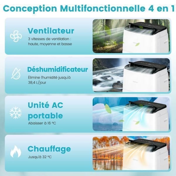 6 in 1 Hiljainen Kannettava Ilmastointilaite 14000 BTU R290 COSTWAY - Lämmitys/Jäähdytys - APP-ohjaus/LED-näyttö/Kaukosäädin