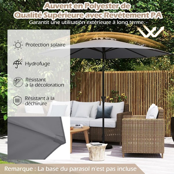 Parasol Déporté 25 °303cm - COSTWAY - Solbeskyttende - Knap-Vipning 8 Spidser til Have, Terrasse Grå