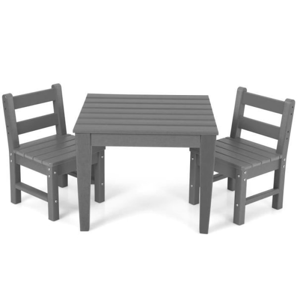 COSTWAY barnbord och stolset för inomhus/utomhus bord för att äta, studera och leka grått