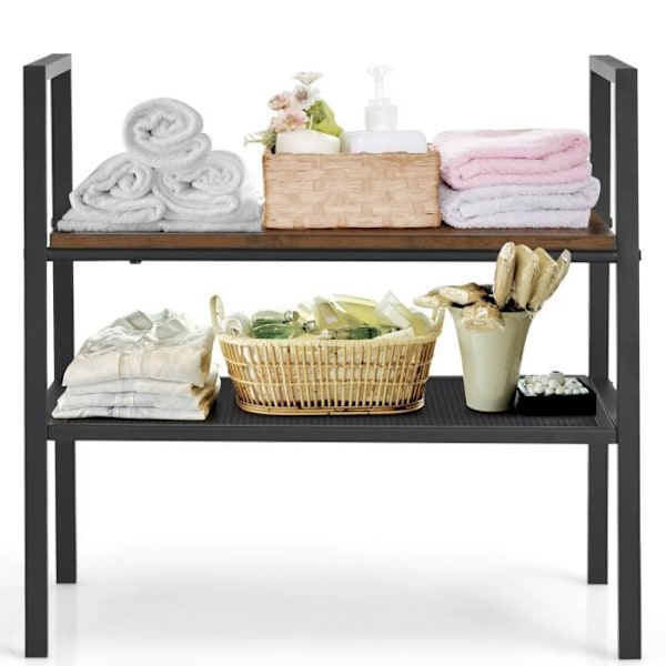 COSTWAY stabelbar 2-lags opbevaringsstativ, 54 x 32 x 52 CM, skostativ med metalramme, industriel stil