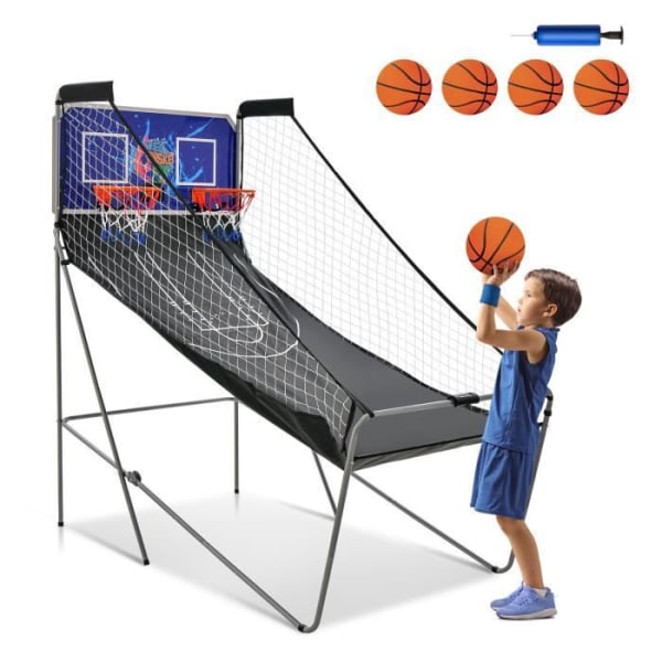 COSTWAY Arcade Basketball Game Double Shootout Double Basket Elektronisk disk med 4 bollar, 1 Pump Basket Hoop Blue