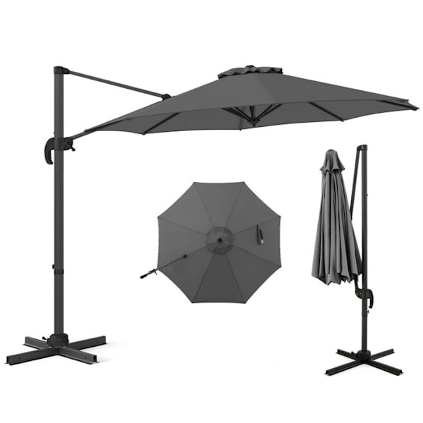 COSTWAY Parasol Déporté 294x247cm - 360° Rotation - 5 Justerbara Lutningsvinklar - Korsbas - UV-skydd för Trädgård - Grå