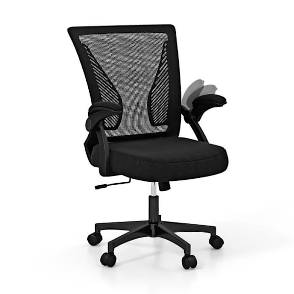 COSTWAY Ergonomisk kontorstol med foldbare armlæn, 30° vippet ryglæn, justerbart sæde fra 45 til 55 cm Svart