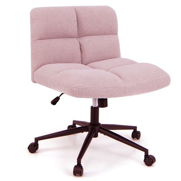 COSTWAY Kontorsstol Med Kuddar På Hjul Utan Armstöd, Justerbar Sits Höjd 49-57 cm, Rosa