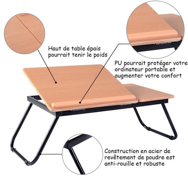 COSTWAY Sammenklappelig Seng Tabel, til Bærbar Computer Justerbar Vinkel i 4 Positioner i Træ til Læsning, Arbejde, 55x32x23CM