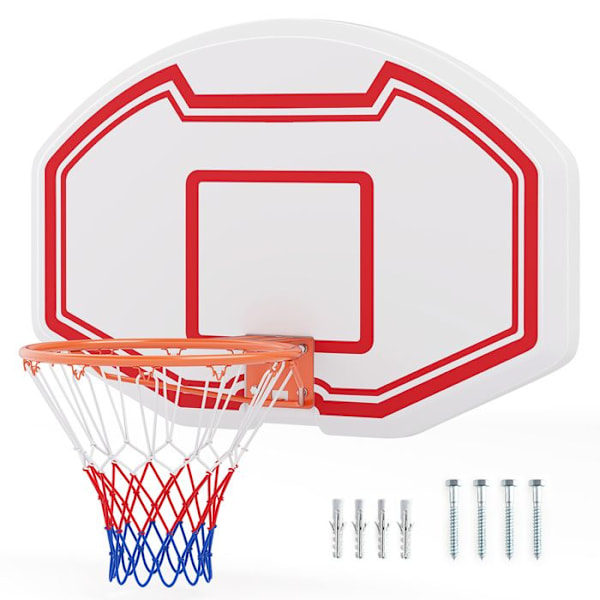 Væghængt Basketkurv 45 cm COSTWAY med Brudsikkert Panel, Rivefast Net til Børn Indendørs/Udendørs, 91 x 61 cm vit + röd