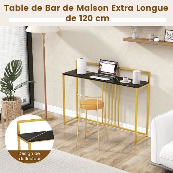 Konsolbord -COSTWAY- Marmortryk - 120 x 32 x 89 CM - Sort metalstel Moderne indgangsmøbler Svart och guld