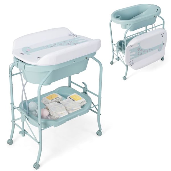 COSTWAY Babyskif til ænding-Bad 20L 4 i 1 Folder 4 Hjul, Slange 1m, Opbevaringsbakke PVC Vandtæt Hynde 35Kg Blå