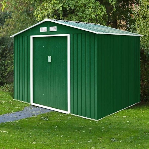 COSTWAY Trädgårdsbod i metall 2,71m² Verktygsbod 213x127x185CM med skjutdörr, 2 ventilationsfönster Grön