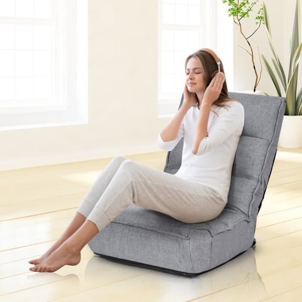 COSTWAY Foldseng Relax - 4 Positioner Justerbar Ryglæn 90°-150° i Grå Linned Design