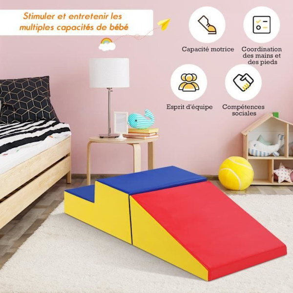 COSTWAY 2 STK Foam Motor Skills Moduler til småbørn Anti-Slip Pædagogisk spil til klatring Glidning Crawling byggeklodser Gult, blått och rött