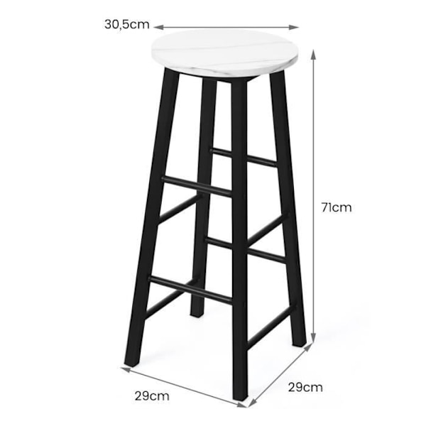 2 barstolar - COSTWAY - Sits med marmoreffekt med fotstöd, metallram för barbistro, matsal, kök vit Vit