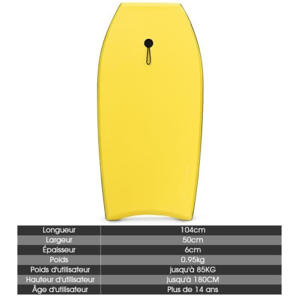 COSTWAY 41"" XPE Bodyboard Surfbräda med 90cm rem - i över 14 år Last 85KG 105x51x6CM Yellow Conch Print Gul