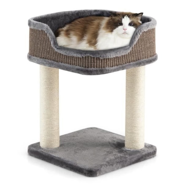 COSTWAY 50 cm kattträd med 2 naturliga sisalskrapstolpar, plyschabborre, kompakt kattträdstorn för kattunge/katt, grå