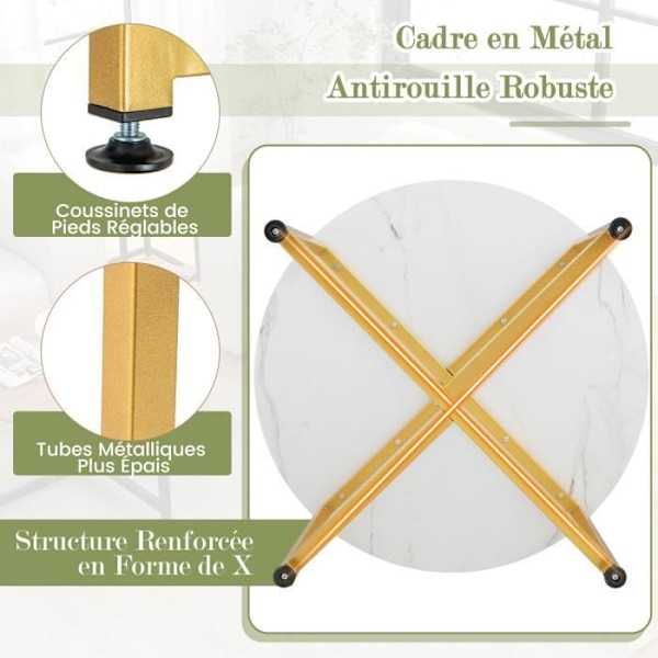 COSTWAY 3-delt sofabordssæt, inklusive 1 rund og 2 firkantet, robust metalstel, maks 200 kg, moderne, hvid og guld